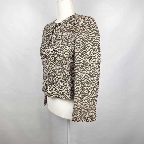 NOS Dana Buchman Petite Women's Sz 4P Chocolate Zebra Striped Collarless Jacket - Picture 4 of 16
